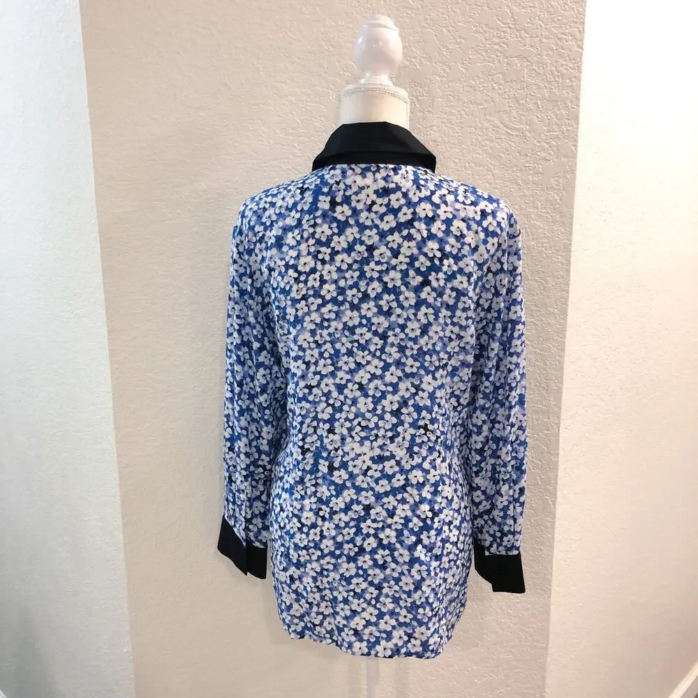 Emanuel Ungaro Silk Blue Floral Button Up Top Blouse